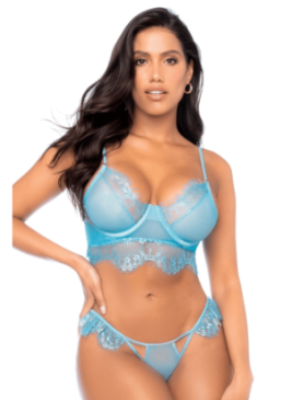 Ensemble 2 pièces en dentelle à cils bleue - MAL8920LBLU